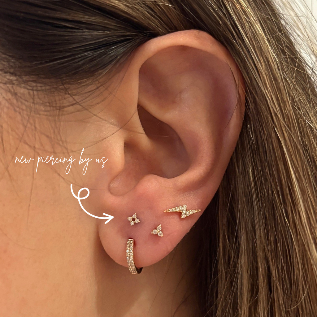 14K Solid Gold Four-point Cluster CZ Threadless Flat Back Earring by DOVIANA