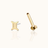 14K Solid Gold Gemini Jun Birth Air Sign Zodiac Astrology Constellation Threadless Labret Flat Back Earring by Doviana