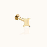 14K Solid Gold Gemini Jun Birth Air Sign Zodiac Astrology Constellation Threadless Labret Flat Back Earring by Doviana