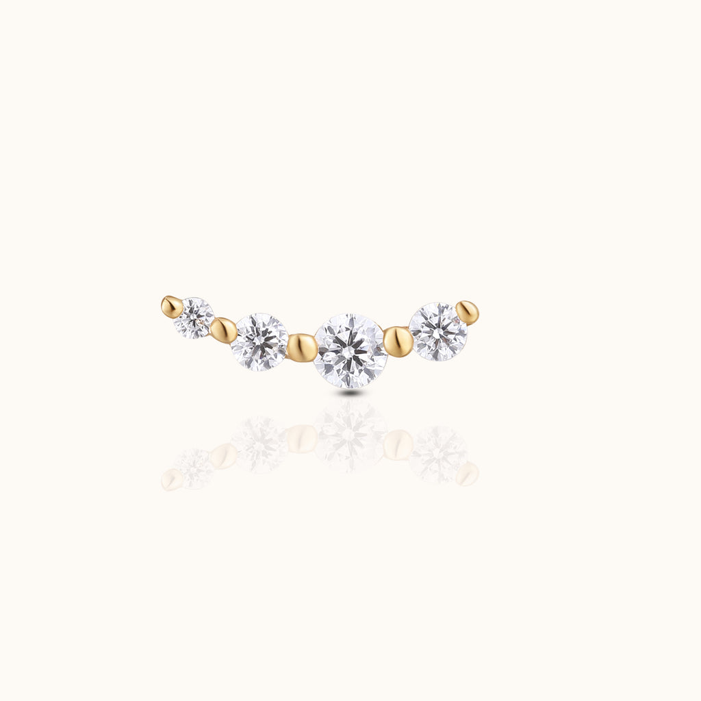 14K Solid Gold Graduated CZ Wave Arc Climber Threadless Labret Flat Back Earring by Doviana