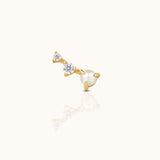 14K Solid Gold Graduated CZ and Natural Pearl Arc Climber Threadless Labret Flat Back Earring
