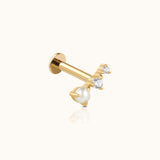 14K Solid Gold Graduated CZ and Natural Pearl Arc Climber Threadless Labret Flat Back Earring