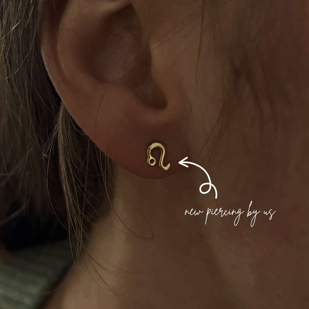 14K Solid Gold Leo Aug Birth Fire Sign Zodiac Astrology Constellation Threadless Flat Back Earring by Doviana