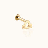 14K Solid Gold Libra Oct Birth Air Sign Zodiac Astrology Constellation Threadless Labret Flat Back Earring by Doviana