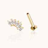 14K Solid Gold Marquise Cluster CZ Crawler Threadless Labret Flat Back Nap Earring by Doviana