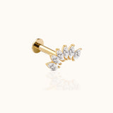 14K Solid Gold Marquise Cluster CZ Crawler Threadless Labret Flat Back Nap Earring by Doviana