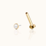 14K Solid Gold Natural Pearl Bezel Threadless Labret Flat Back Earring