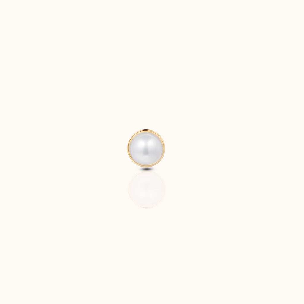 14K Solid Gold Natural Pearl Bezel Threadless Labret Flat Back Earring