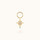DOVIANA 14K solid gold North Star ear charm with a round lab-grown diamond set in a polished celestial starburst design