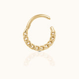 14K Solid Gold Paperclip Chain Link Clicker Hoop Earring by Doviana