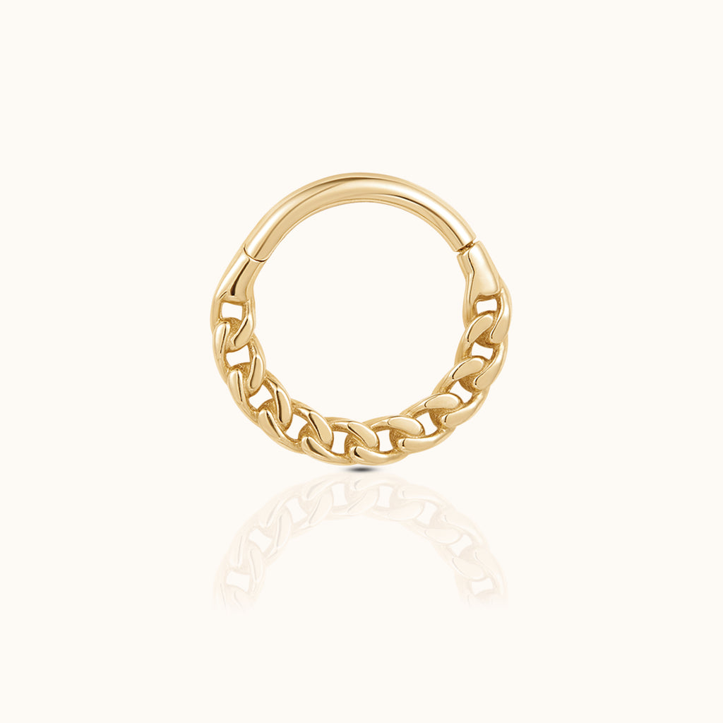 14K Solid Gold Paperclip Chain Link Clicker Hoop Earring by Doviana
