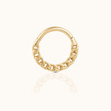 14K Solid Gold Paperclip Chain Link Clicker Hoop Earring by Doviana