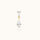 14K Solid Gold Pear CZ Drop Threadless Flat Back Earring by Doviana