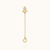 14K Solid Gold Petite Rocket Connector Chain Threadless Labret Flat Back Nap Earring by Doviana