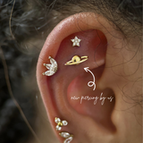 14K Solid Gold Planet Celestial Body Threadless Flat Back Earring by Doviana