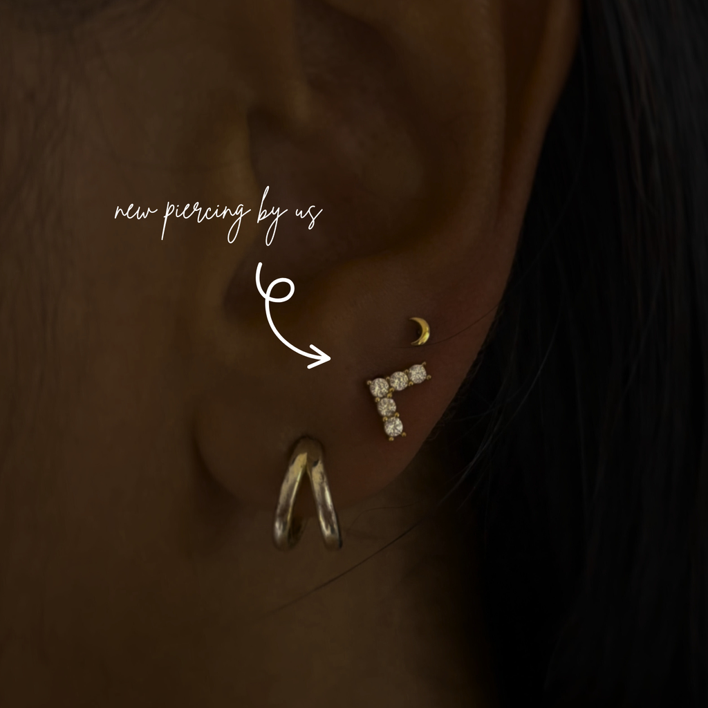 14K Solid Gold Right Angle CZ Threadless Flat Back Earring by DOVIANA
