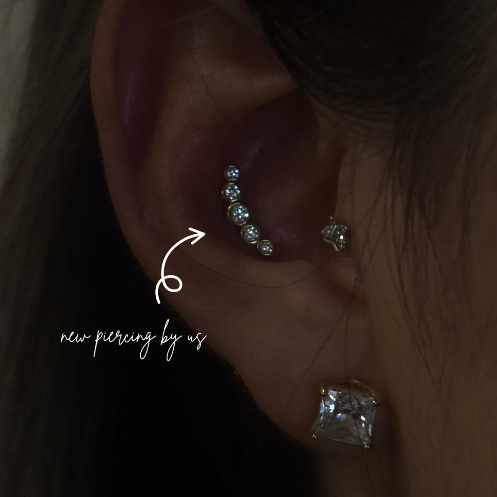 14K Solid Gold Round Bezel CZ Bar Threadless Labret Flat Back Earring by DOVIANA