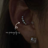 14K Solid Gold Round Bezel CZ Bar Threadless Labret Flat Back Earring by DOVIANA