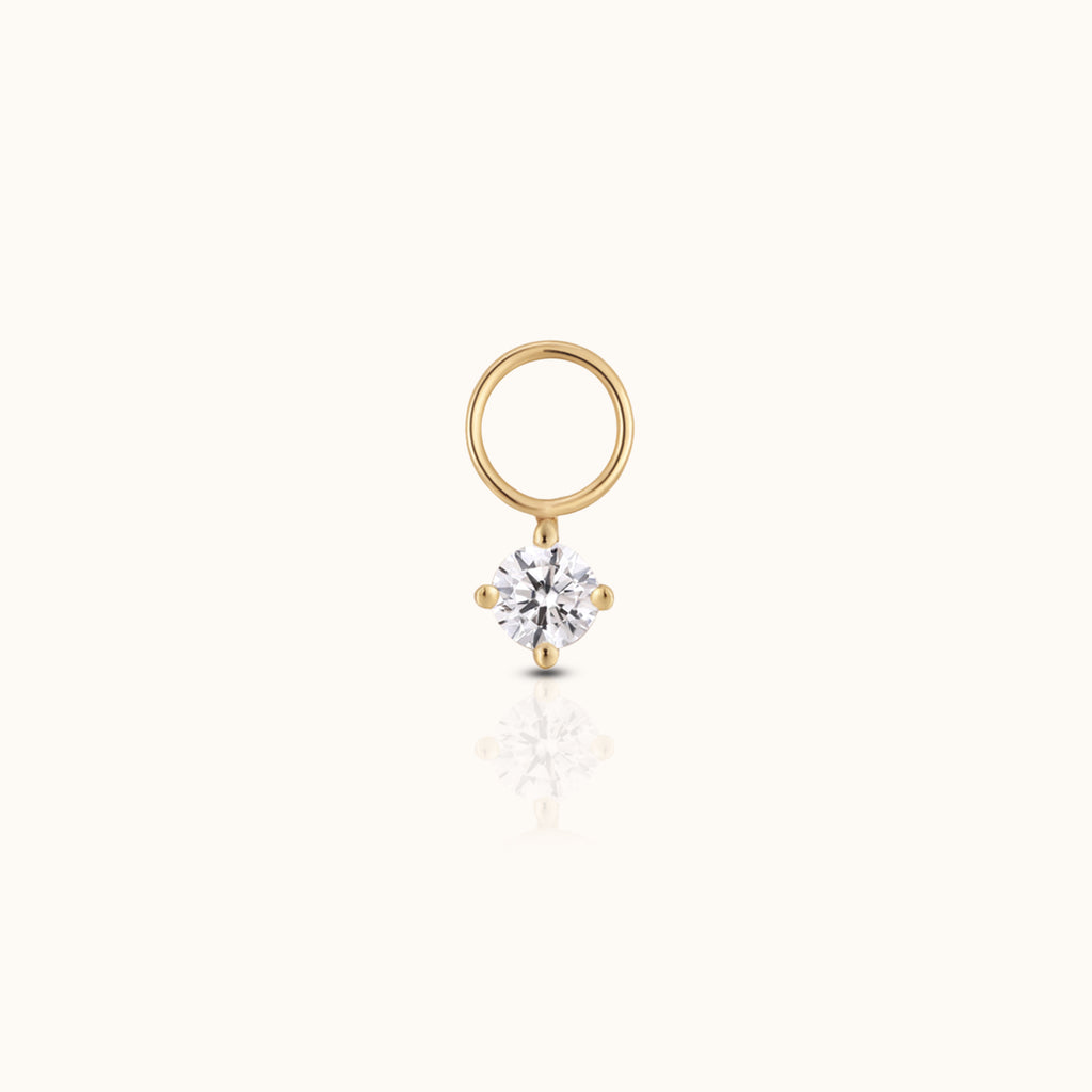DOVIANA 14K solid gold ear charm with a round-cut lab-grown diamond in a classic four-prong setting