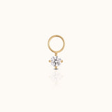 DOVIANA 14K solid gold ear charm with a round-cut lab-grown diamond in a classic four-prong setting