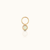 DOVIANA 14K solid gold ear charm with a round iridescent opal gemstone in a smooth polished bezel setting