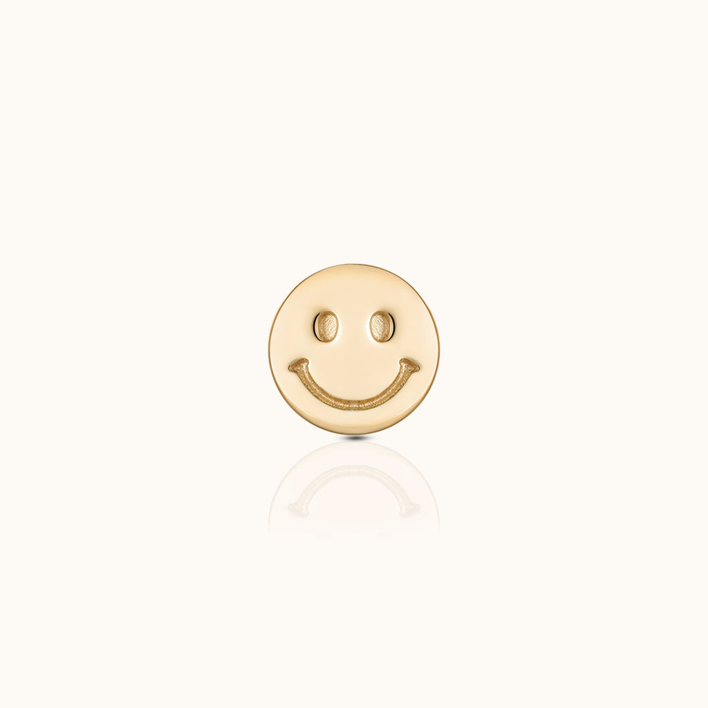 14K Solid Gold Smiley Face Disc Threadless Labret Flat Back Nap Earring by Doviana