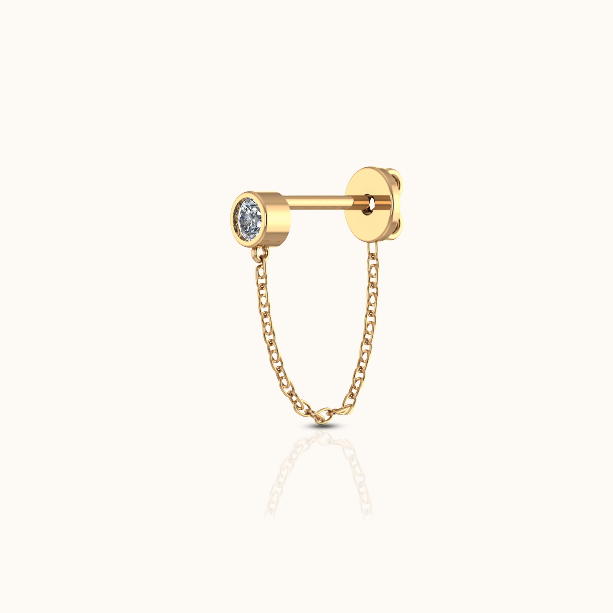 14K Solid Gold Spark Connection Diamond Chain Stud by Doviana