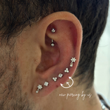 14K Solid Gold Trefoil CZ Threadless Labret Flat Back Earring by DOVIANA