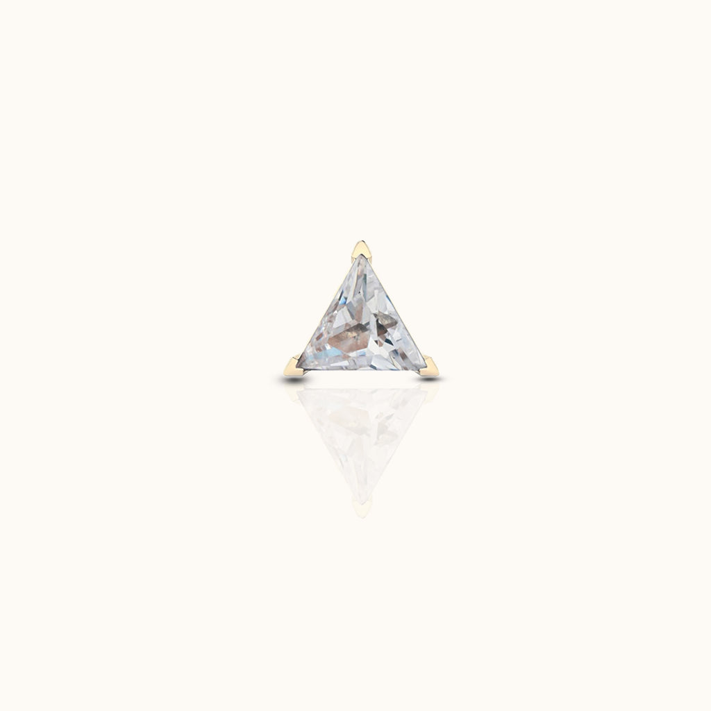 14K Solid Gold Triangle CZ Threadless Labret Flat Back Earring by Doviana