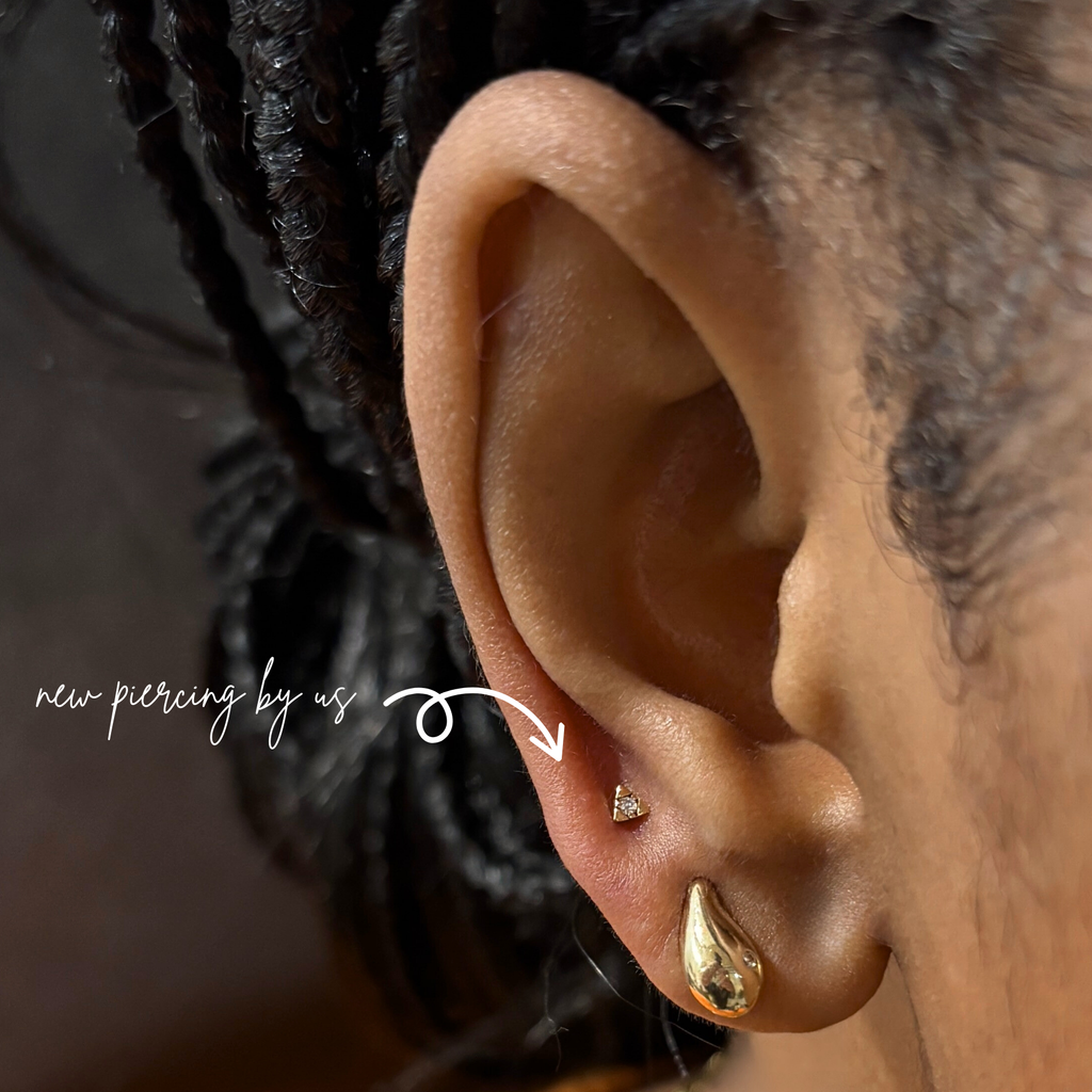 14K Solid Gold Triangular Trillion-inspired Pyramid Prong Setting CZ Threadless Labret Flat Back Earring