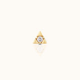 14K Solid Gold Triangular Trillion-inspired Pyramid Prong Setting CZ Threadless Labret Flat Back Earring by DOVIANA