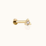 14K Solid Gold Triangular Trillion-inspired Pyramid Prong Setting CZ Threadless Labret Flat Back Earring by DOVIANA