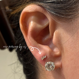 14K Solid Gold Triple Baguette CZ Curved Wing Threadless Labret Flat Back Earring by Doviana