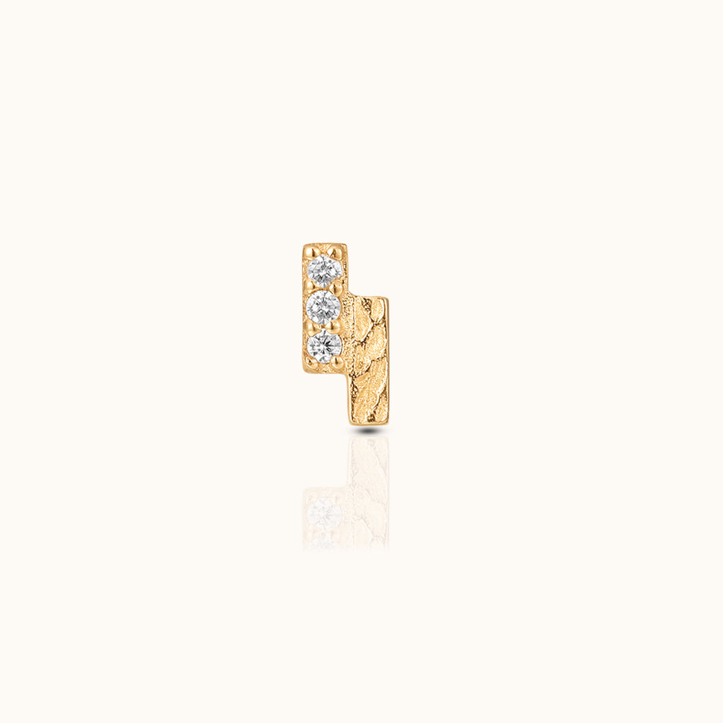 14K Solid Gold Twin Bar CZ and Textured Threadless Labret Flat Back Earring by DOVIANA
