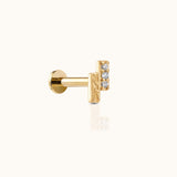 14K Solid Gold Twin Bar CZ and Textured Threadless Labret Flat Back Earring by DOVIANA