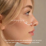 DOVIANA NYC 14K Solid Gold Round Bezel Opal and CZ Drop Flat Back Earring styled in a nostril piercing, also suitable for ear piercings and curated piercing jewelry in New York.