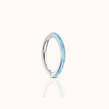 Azure Blue Opal Band Clicker Titanium Silver Hinged Nap Hoop Earring by Doviana
