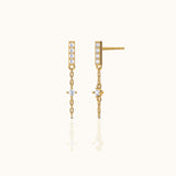 18K Gold Bar Dash Mini CZ Dangle Chain Stud Earrings by Doviana