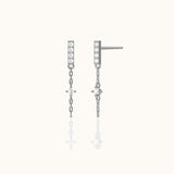 925 Sterling Silver Bar Dash Mini CZ Dangle Chain Stud Earrings by Doviana