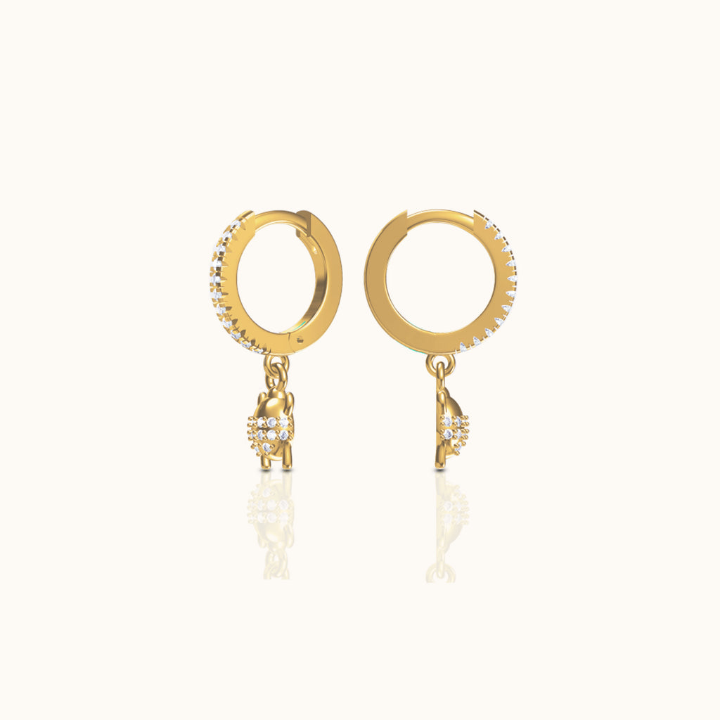 Beetle Ladybug Protection Rebirth Symbol CZ Dangle Hoop Earrings