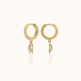 Beetle Ladybug Protection Rebirth Symbol CZ Dangle Hoop Earrings