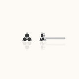 Black CZ Trefoil Stud Earrings 925 Sterling Silver Triple Cubic Zirconia Tragus Cartilage Piercing Studs by Doviana