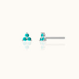 Blue Turquoise Trefoil Stud Earrings 925 Sterling Silver Triple Cubic Zirconia Cartilage Piercing by Doviana