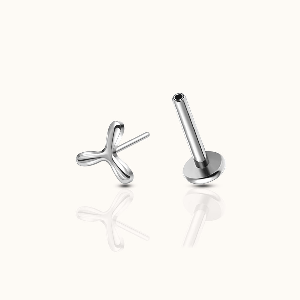 Boomerang Valve Threadless Labret Titanium Flat Push Back Nap Earring by Doviana