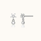 Petite 925 Sterling Silver CZ Flower Dangle Studs Tiny Zirconia Bezel Set Drop Earrings by Doviana