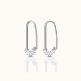 CZ Safety Pin Earrings Sterling Silver Polished Pin Drop Cartilage 925 Silver Huggie Hoops by Doviana