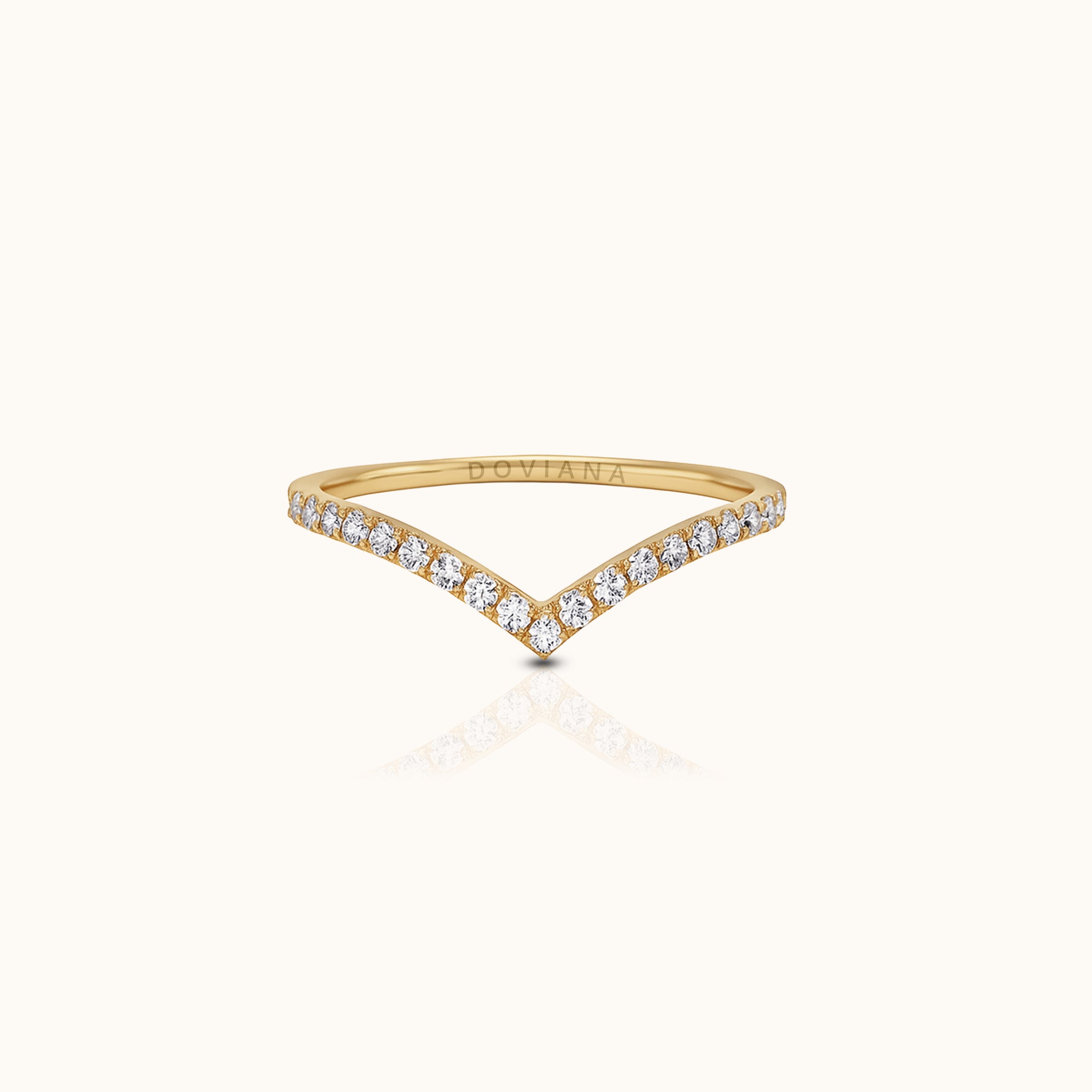 CZ Wishbone Band Titanium PVD Gold Ring by DOVIANA
