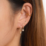 Gold Celestial Pave Set Stacking Petite CZ Star Huggie Hoop Earrings by Doviana