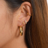 Chubby Latch Back Gold Wide Thick Tube Small Gold Chunky Hoop Earrings by Doviana