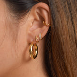 Chubby Latch Back Gold Wide Thick Tube Small Gold Chunky Hoop Earrings by Doviana